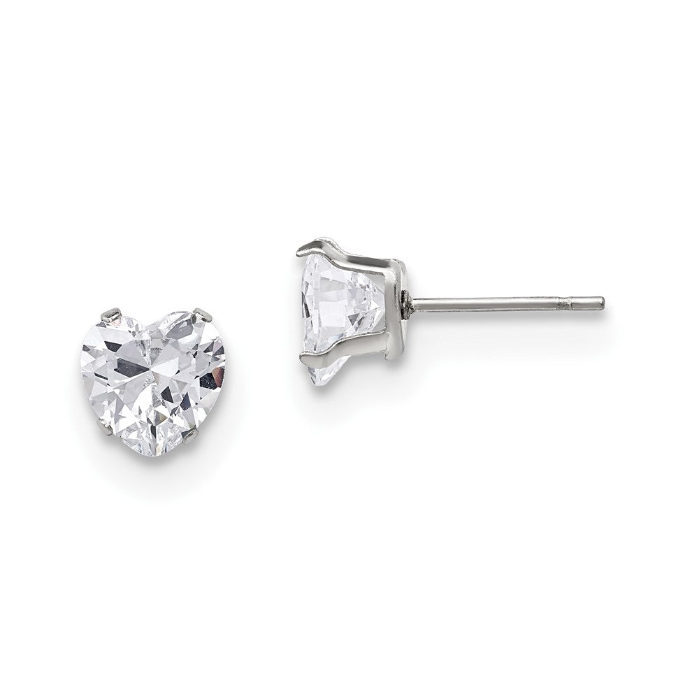 Stainless Steel Polished 7mm Heart CZ Stud Post Earrings