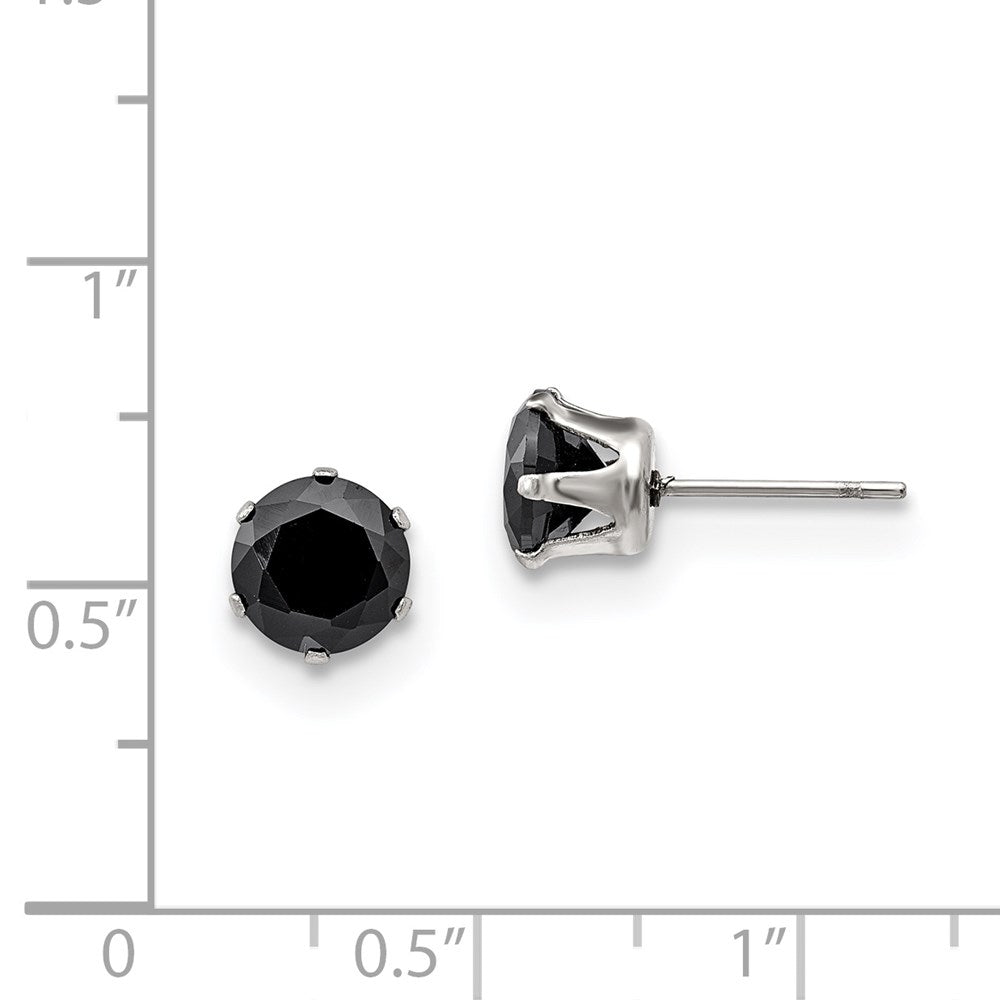 Stainless Steel Polished 7mm Black Round CZ Stud Post Earrings