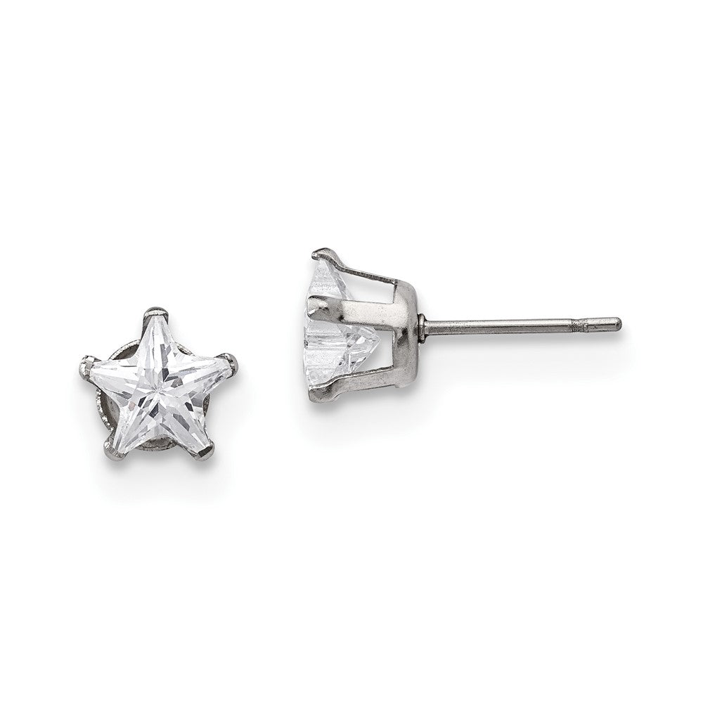 Stainless Steel Polished 7mm Star CZ Stud Post Earrings