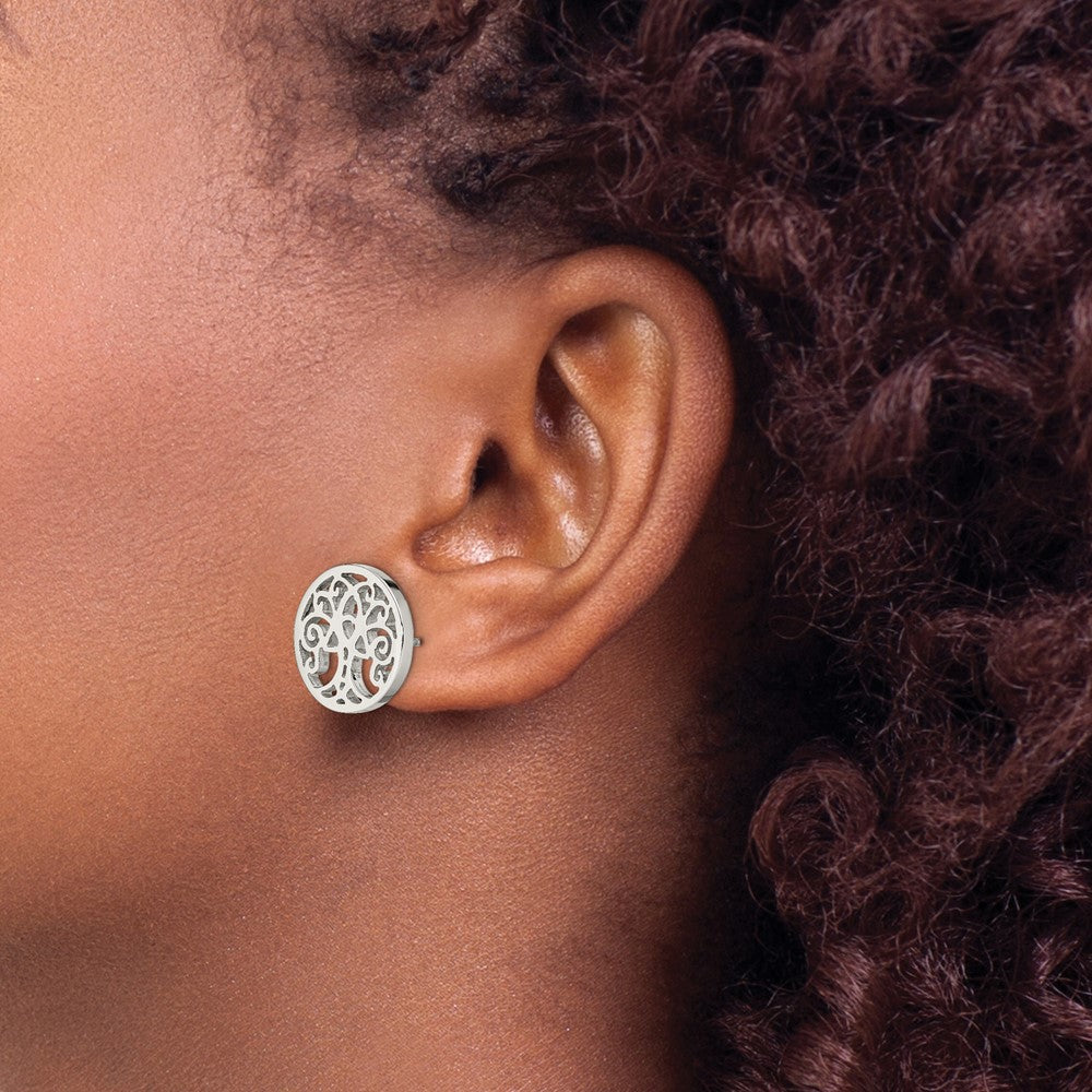 Stainless Steel Polished Tree of Life Post Earrings