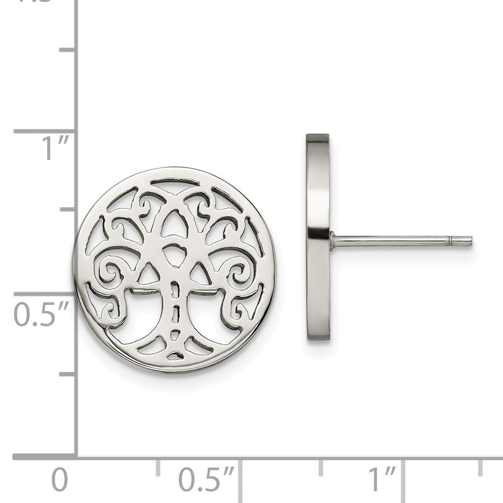 Stainless Steel Polished Tree of Life Post Earrings
