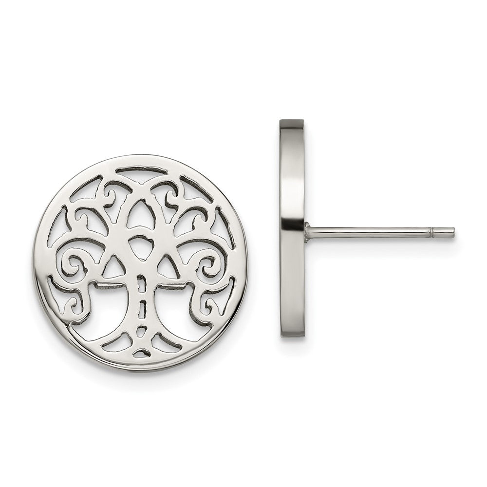 Stainless Steel Polished Tree of Life Post Earrings