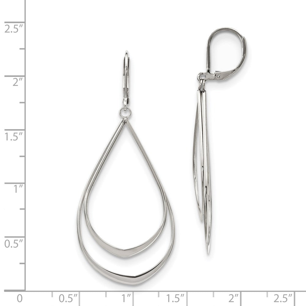 Stainless Steel Polished Double Teardrop Dangle Leverback Earrings