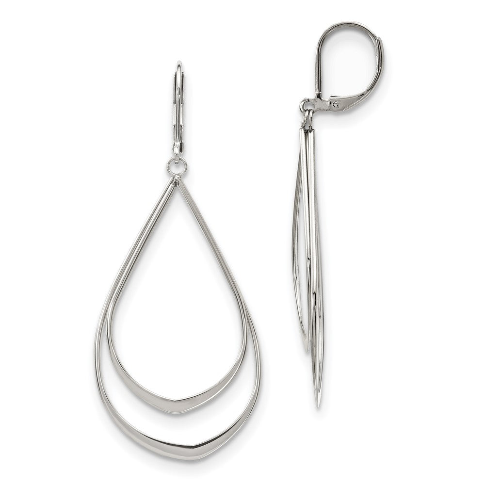 Stainless Steel Polished Double Teardrop Dangle Leverback Earrings