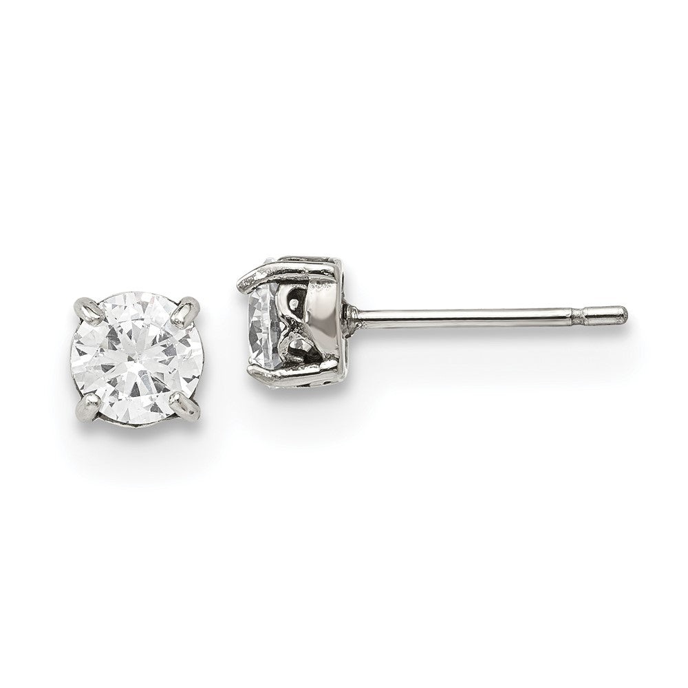Stainless Steel Polished CZ Post Earrings