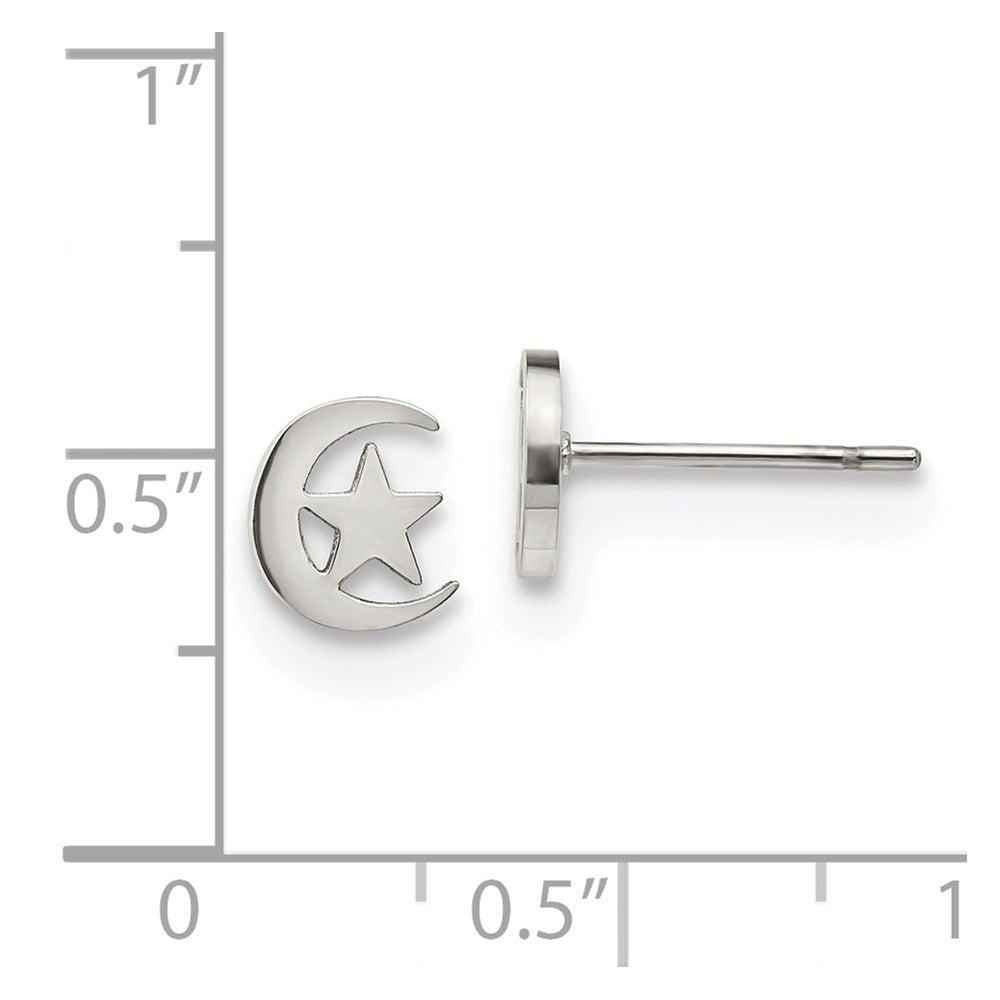 Stainless Steel Polished Moon and Star Post Earrings