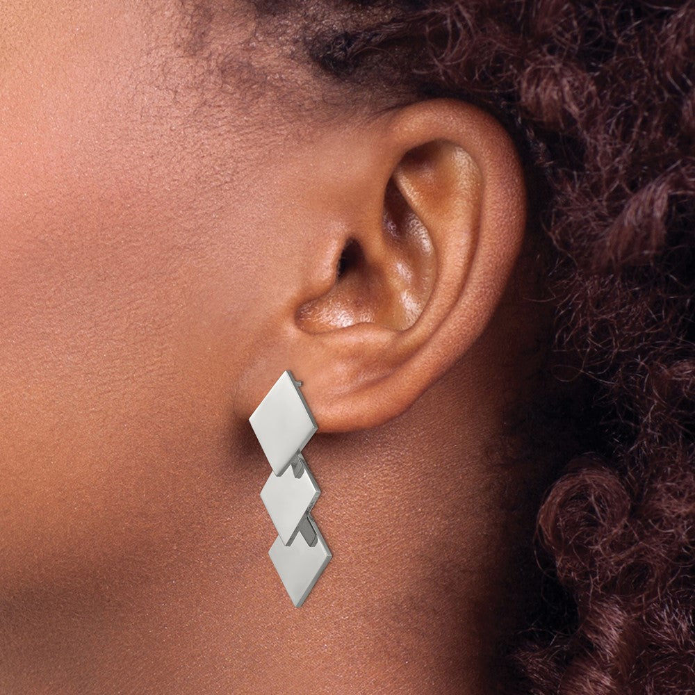 Stainless Steel Polished Squares Post Dangle Earrings