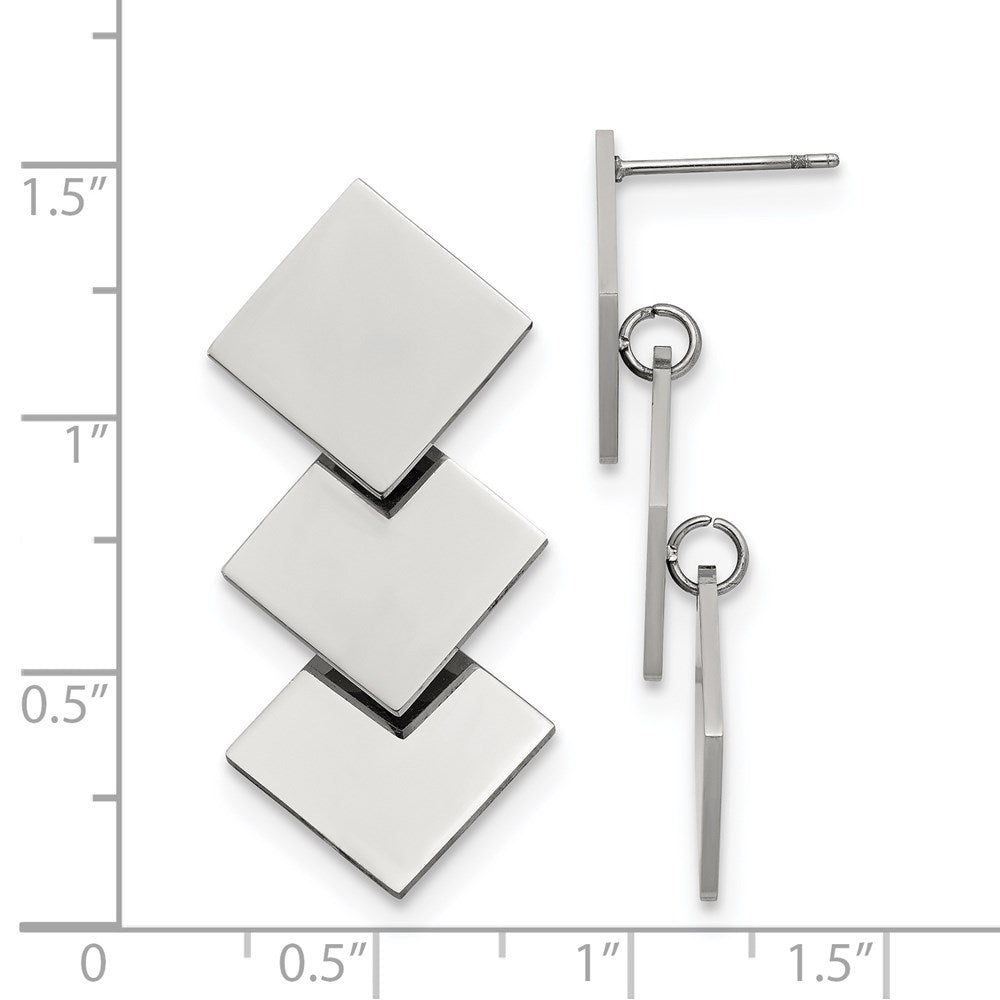 Stainless Steel Polished Squares Post Dangle Earrings
