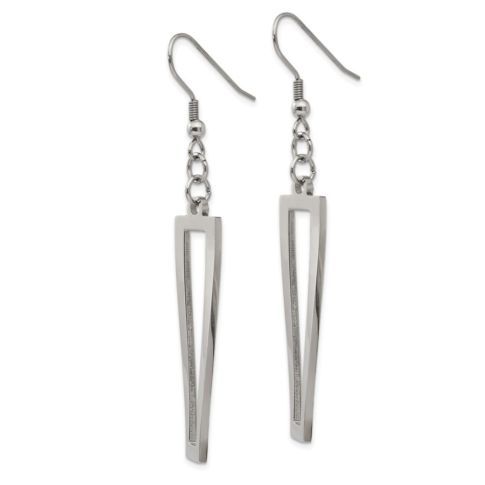Stainless Steel Polished Twisted Rectangle Dangle Shepherd Hook Earrings