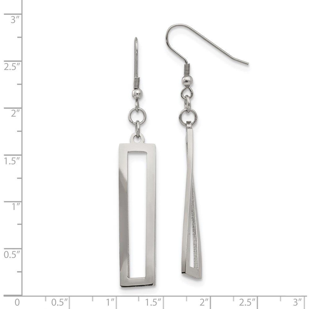 Stainless Steel Polished Twisted Rectangle Dangle Shepherd Hook Earrings