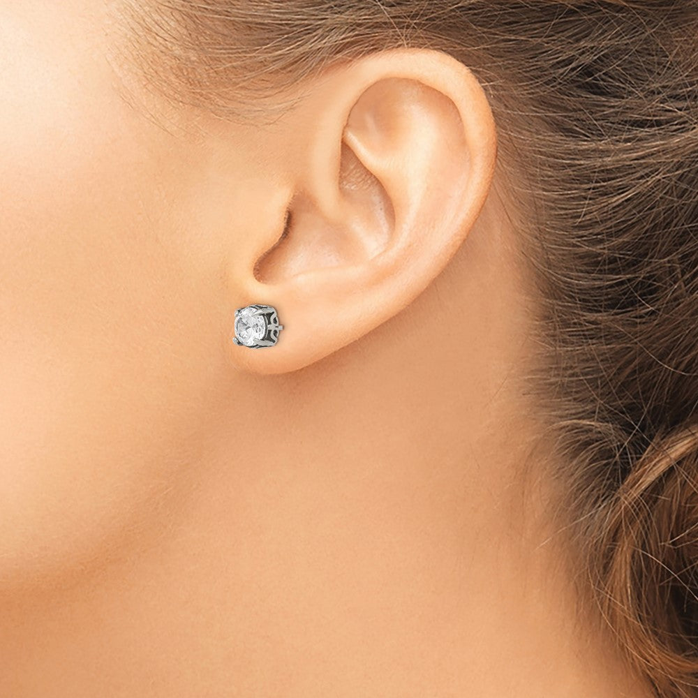 Stainless Steel Antiqued and Polished CZ Post Earrings