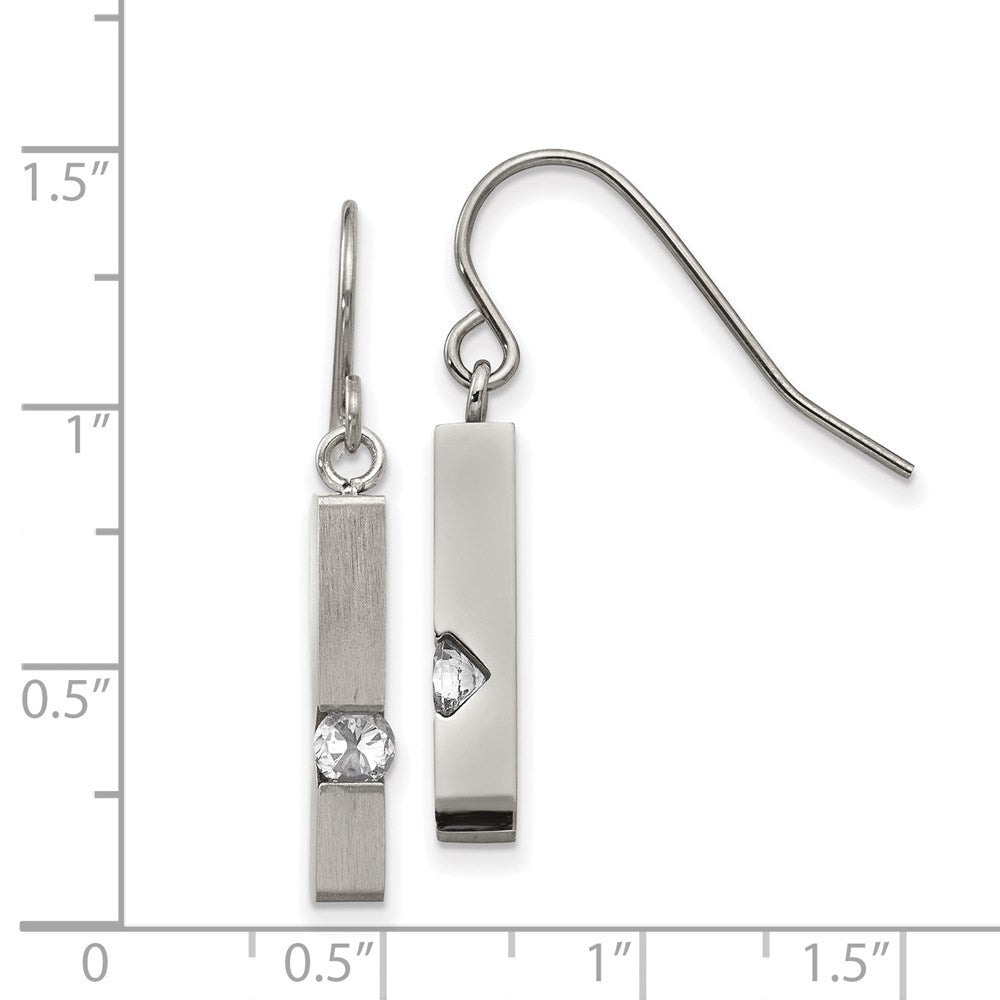 Stainless Steel Brushed and Polished w/CZ Bar Shepherd Hook Earrings