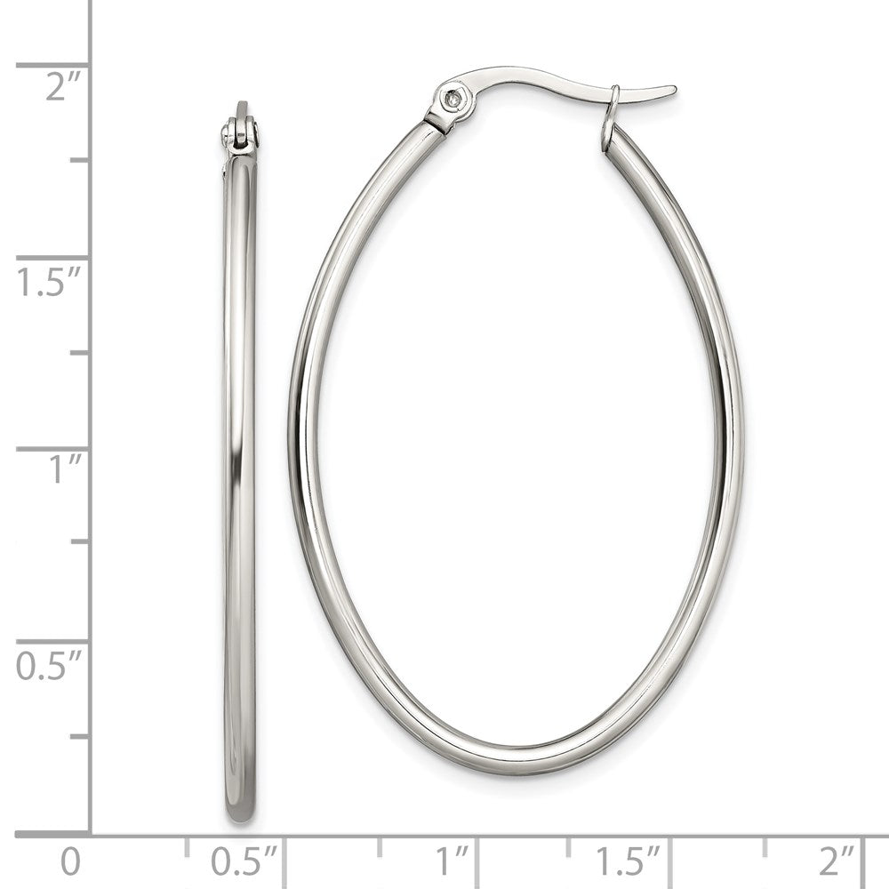 Stainless Steel Polished 30mm Diameter Oval Hoop Earrings