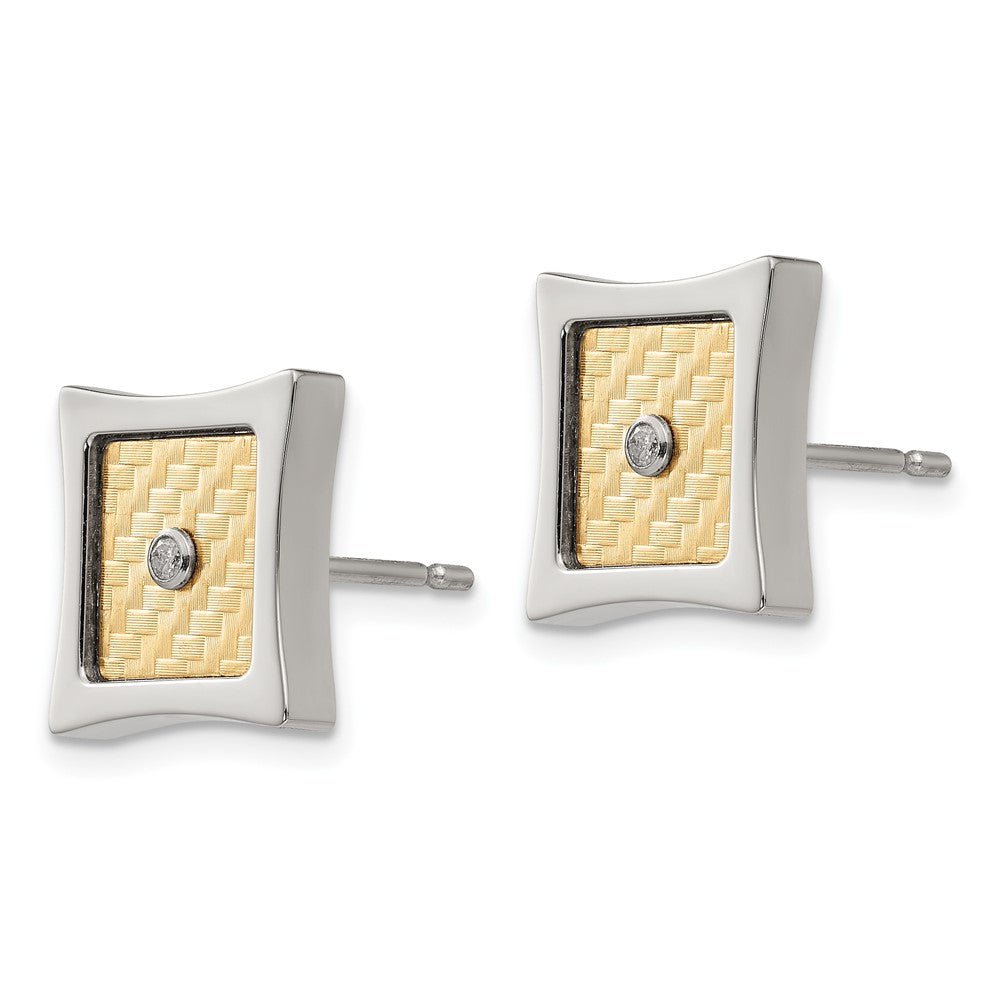 Stainless Steel Polished w/18k Accent .03ct Diamond Square Post Earrings