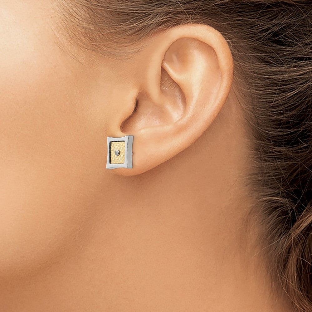 Stainless Steel Polished w/18k Accent .03ct Diamond Square Post Earrings