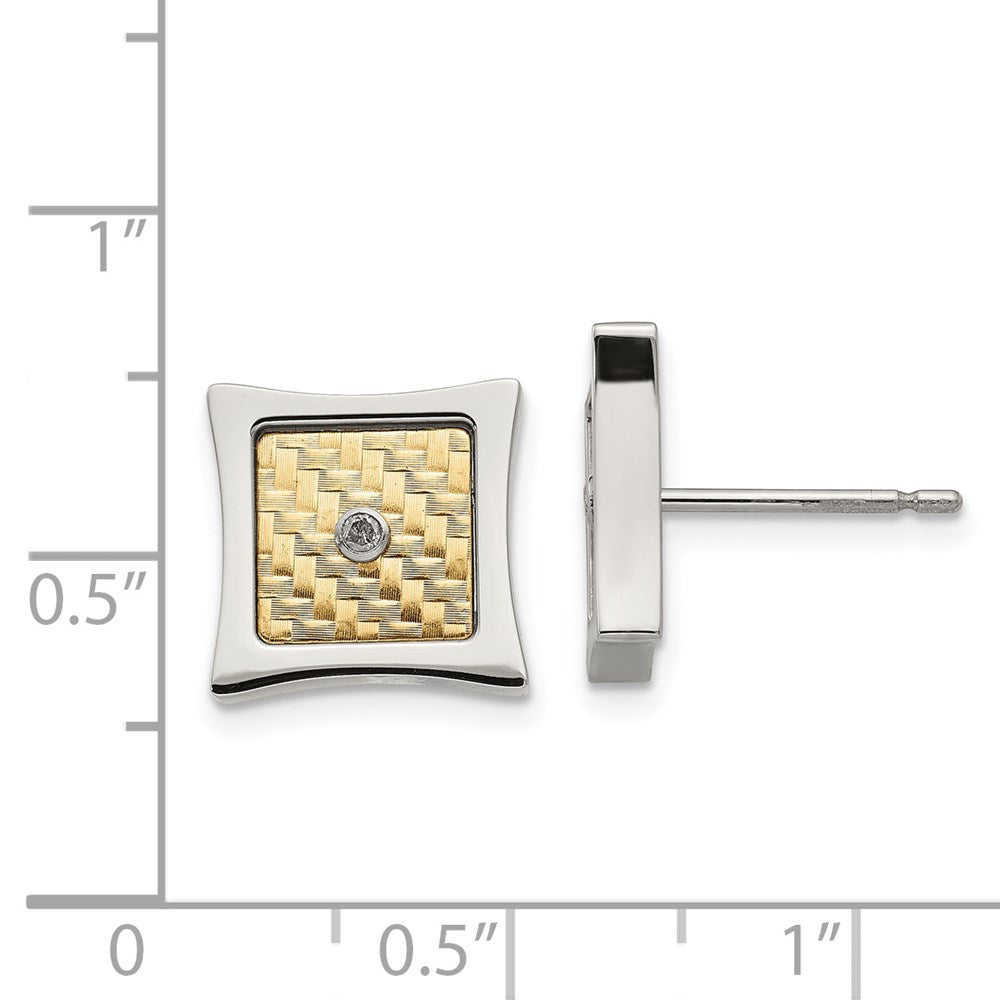 Stainless Steel Polished w/18k Accent .03ct Diamond Square Post Earrings