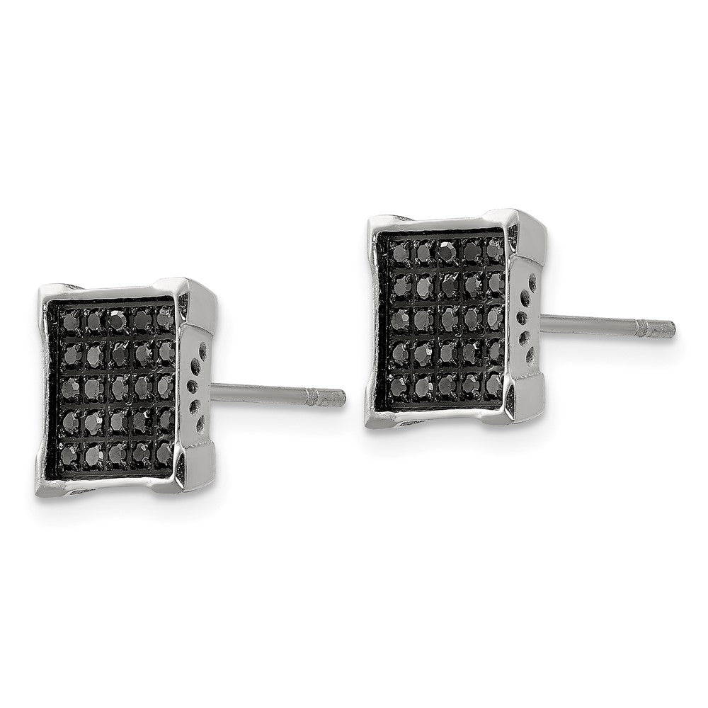 Stainless Steel Polished with 1/4ct. Black Diamond Square Post Earrings