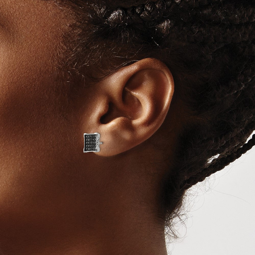 Stainless Steel Polished with 1/4ct. Black Diamond Square Post Earrings