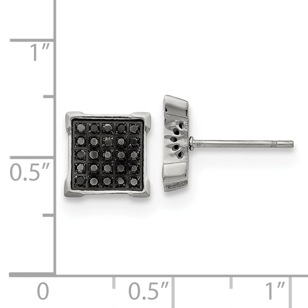 Stainless Steel Polished with 1/4ct. Black Diamond Square Post Earrings