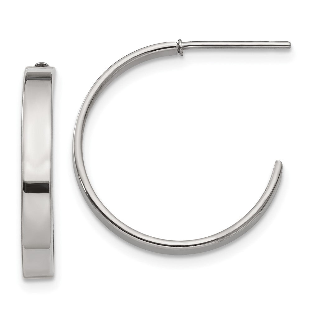 Stainless Steel Polished 20mm Diameter J Hoop Post Earrings