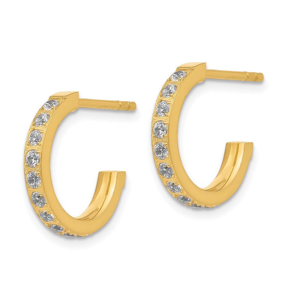 Stainless Steel Polished Yellow IP-plated with CZ Post Hoop Earrings