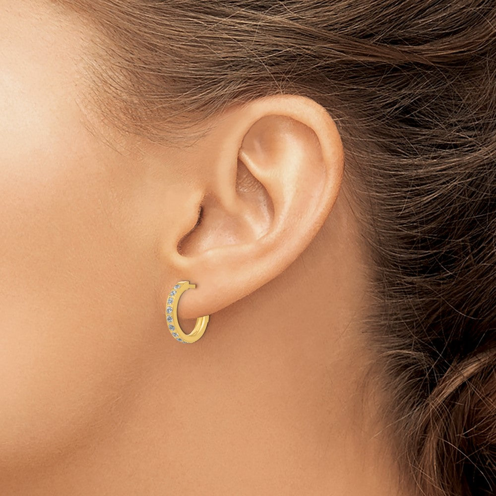 Stainless Steel Polished Yellow IP-plated with CZ Post Hoop Earrings