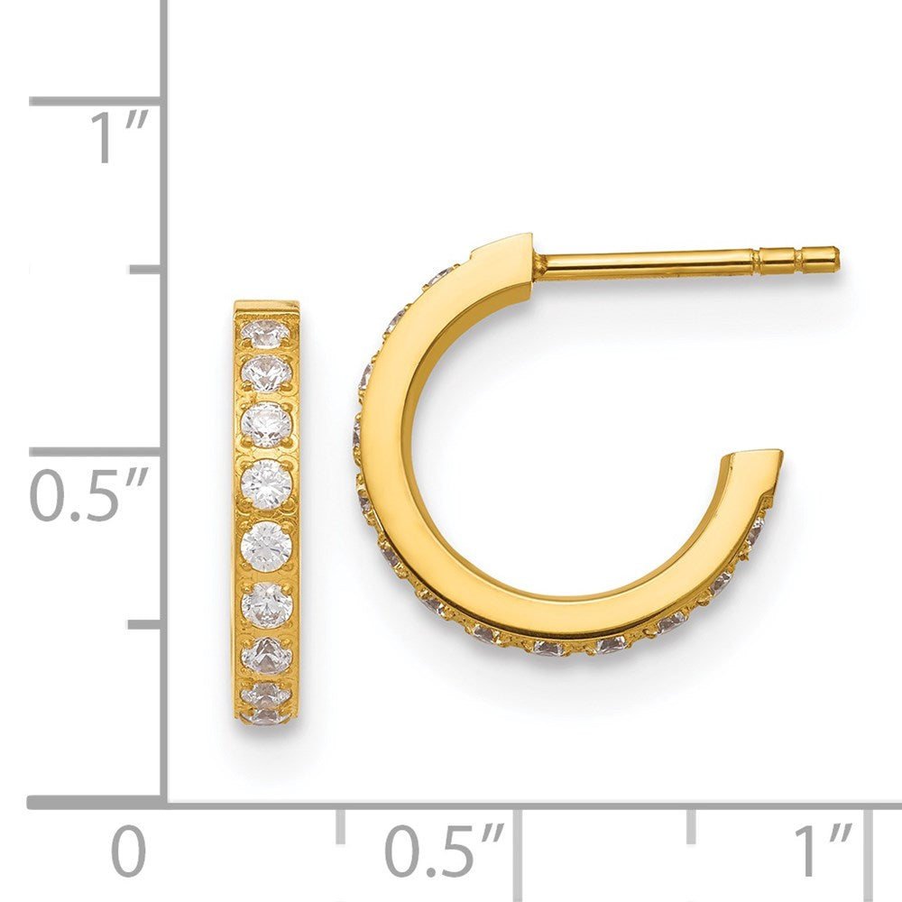 Stainless Steel Polished Yellow IP-plated with CZ Post Hoop Earrings