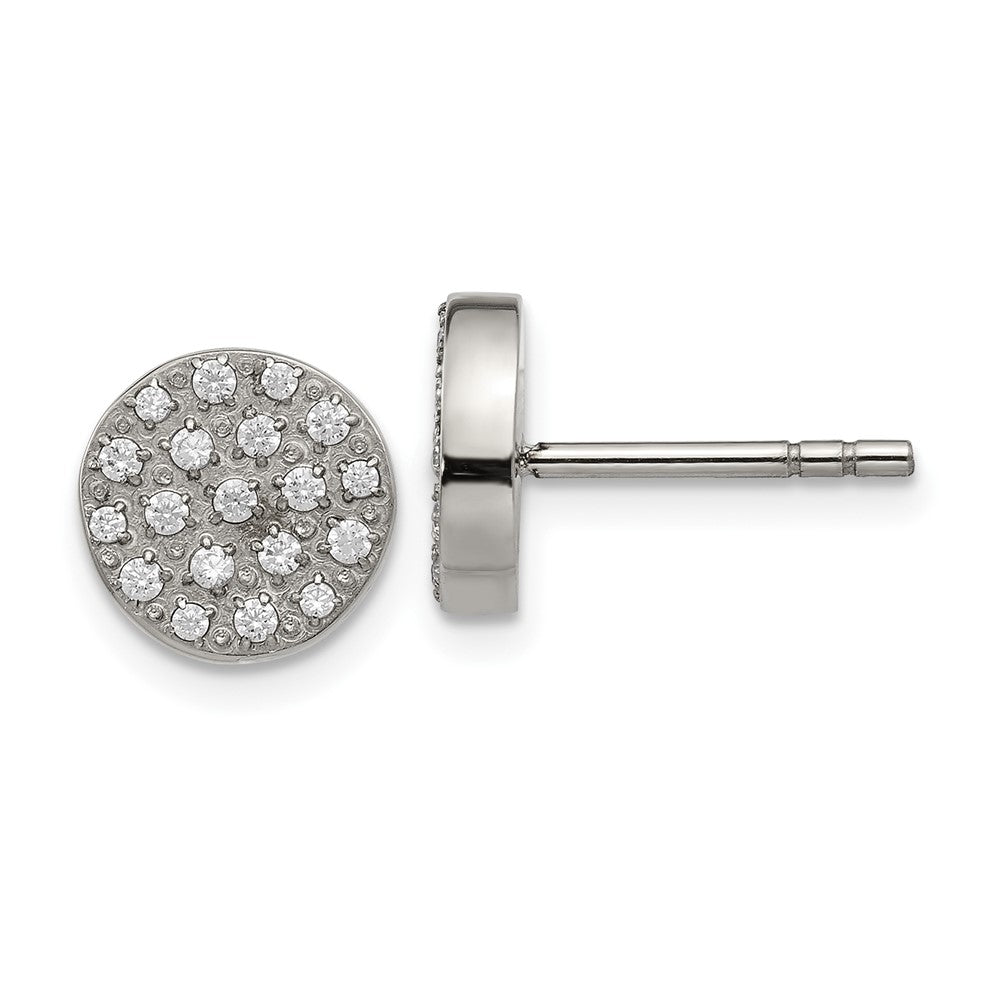 Stainless Steel Polished with CZ Post Earrings