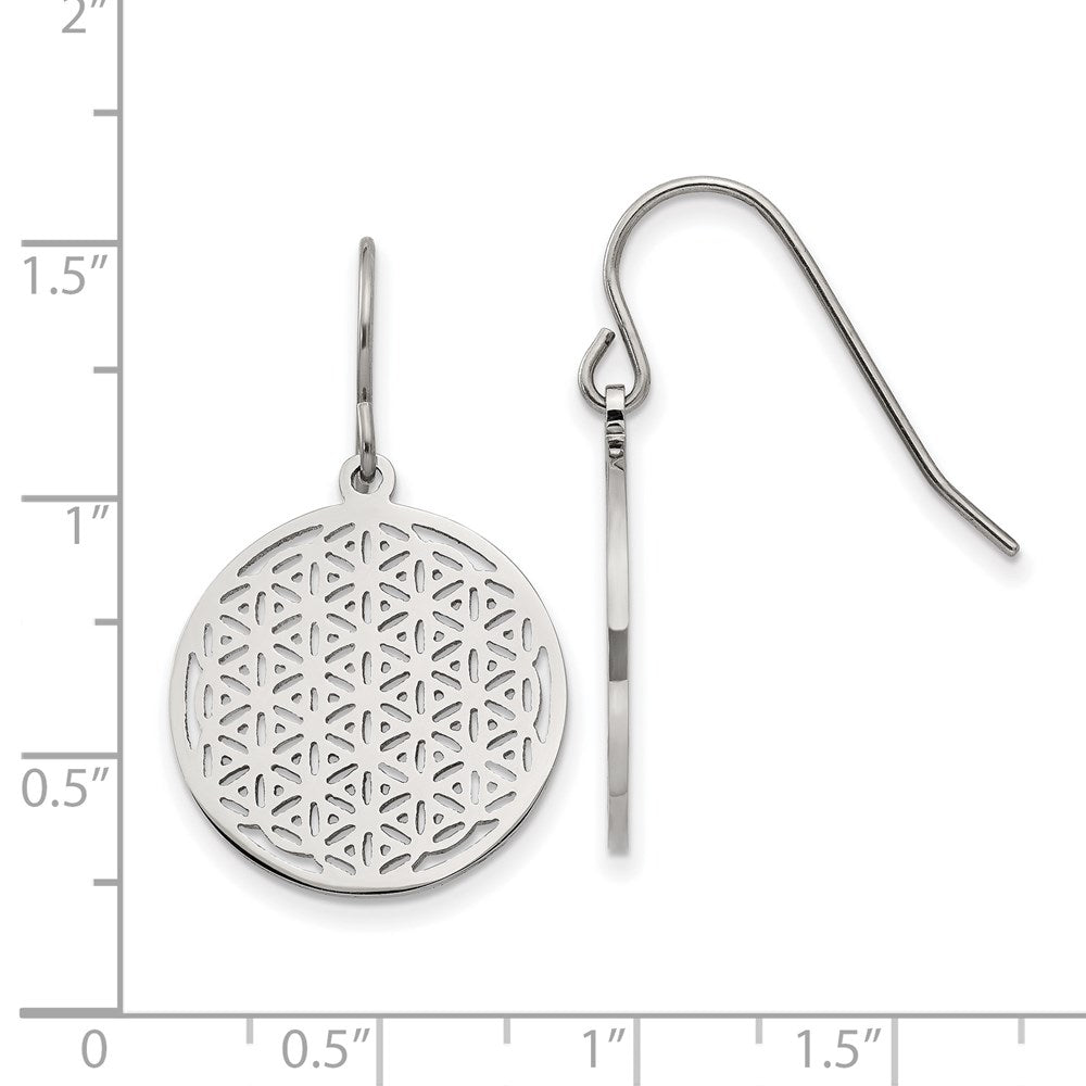 Stainless Steel Polished Flower Cut-out Dangle Shepherd Hook Earrings