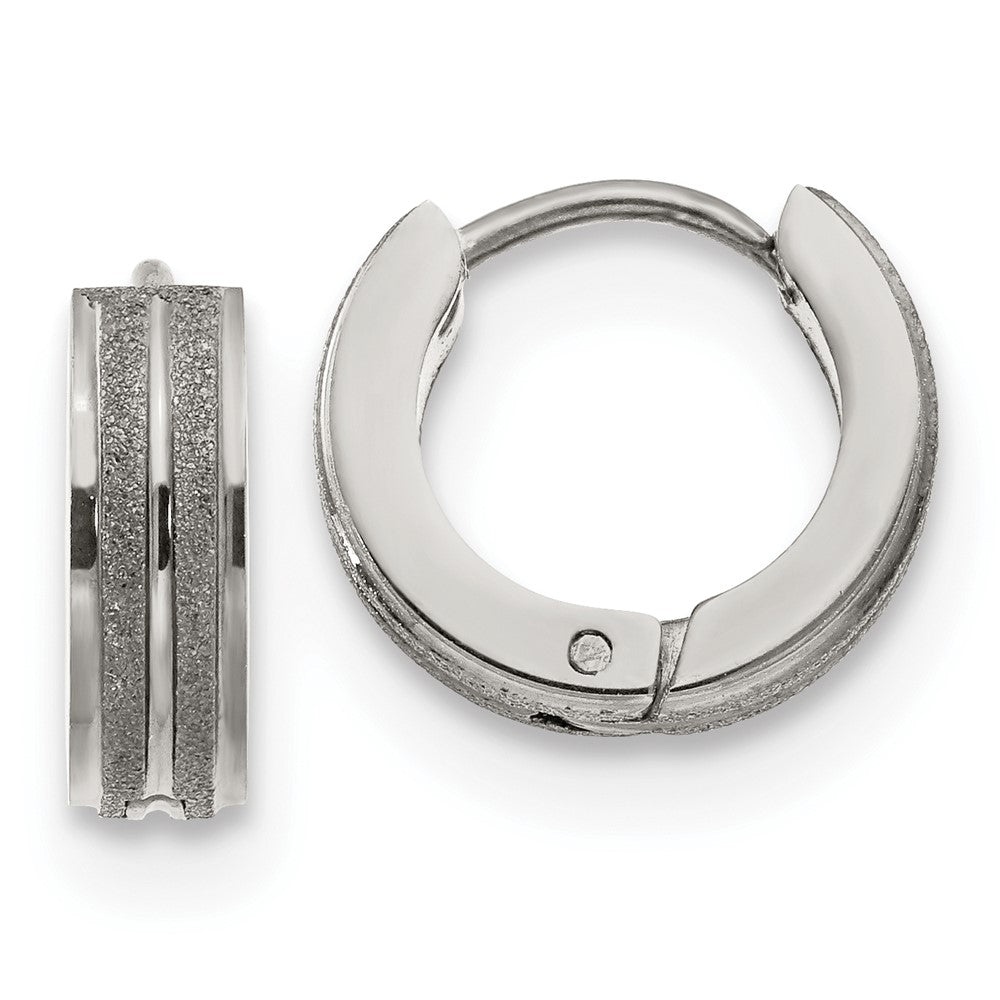 Stainless Steel Polished Laser cut 4mm Hinged Hoop Earrings