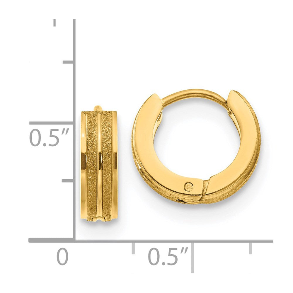Stainless Steel Polished Yellow IP Laser cut 4mm Hinged Hoop Earrings