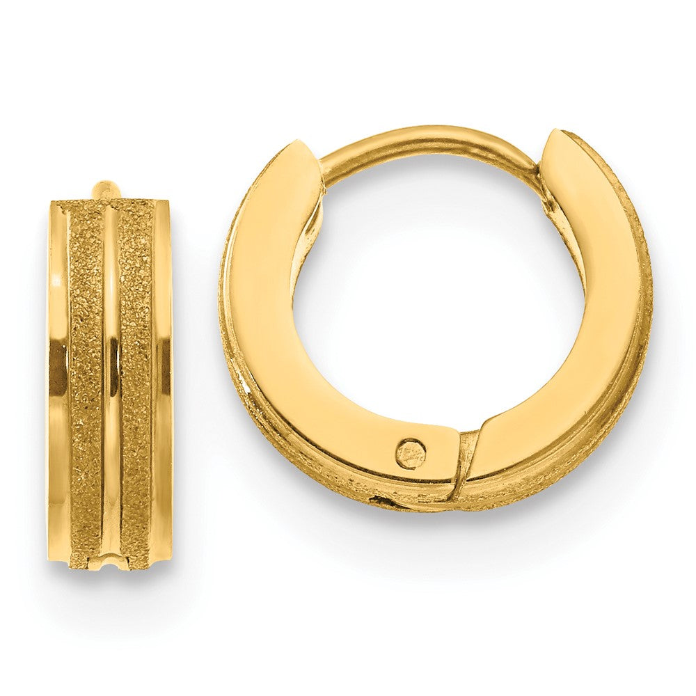 Stainless Steel Polished Yellow IP Laser cut 4mm Hinged Hoop Earrings