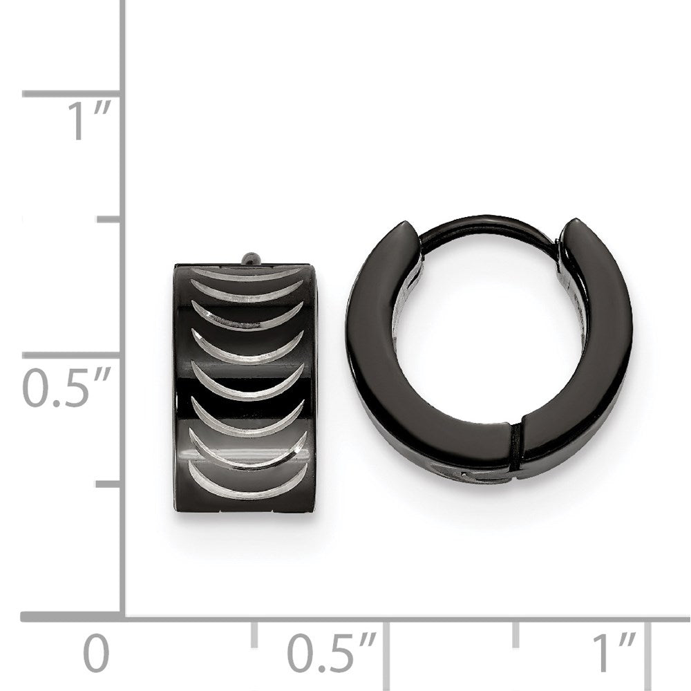 Stainless Steel Polished Black IP-plated 7mm Hinged Hoop Earrings