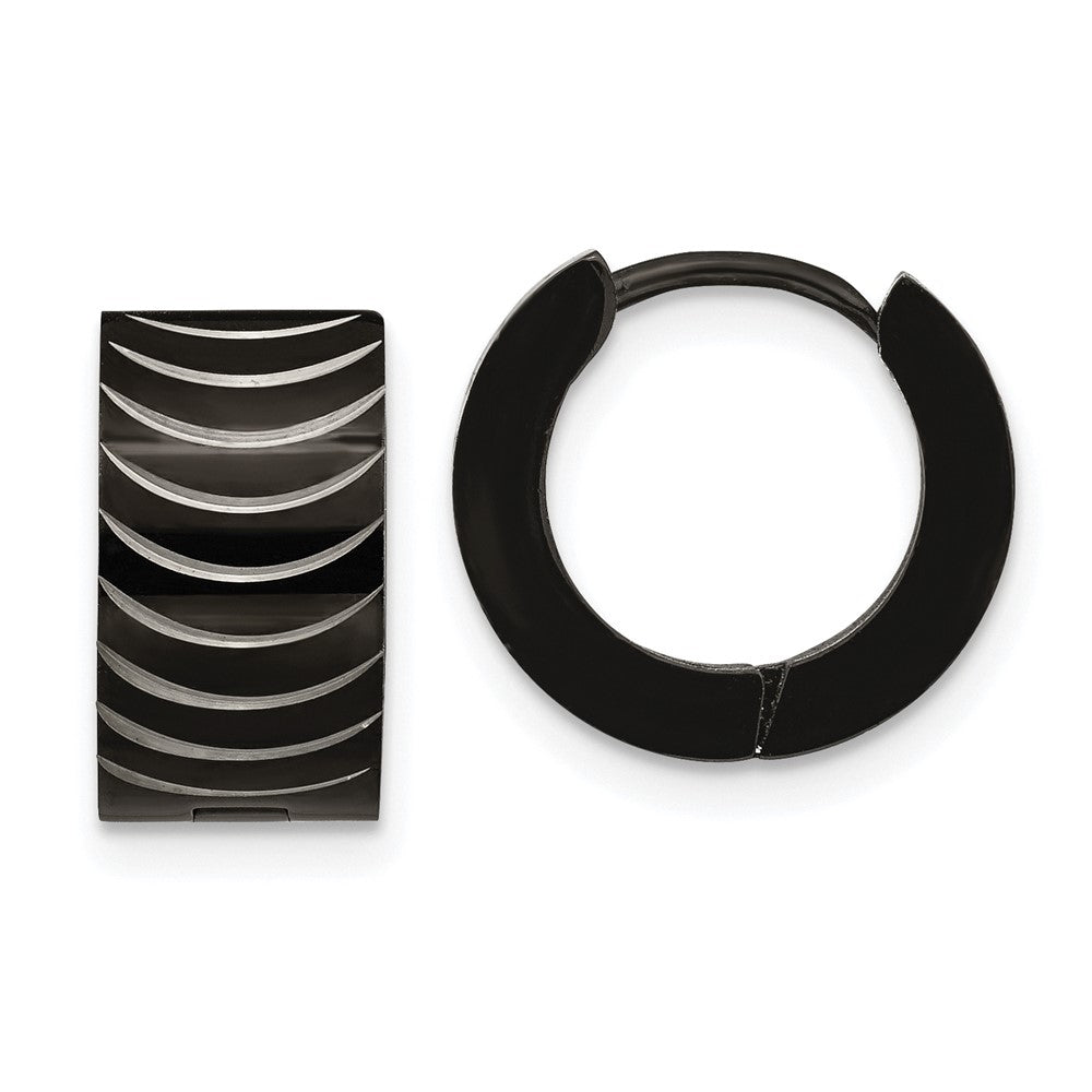 Stainless Steel Polished Black IP-plated 7mm Hinged Hoop Earrings