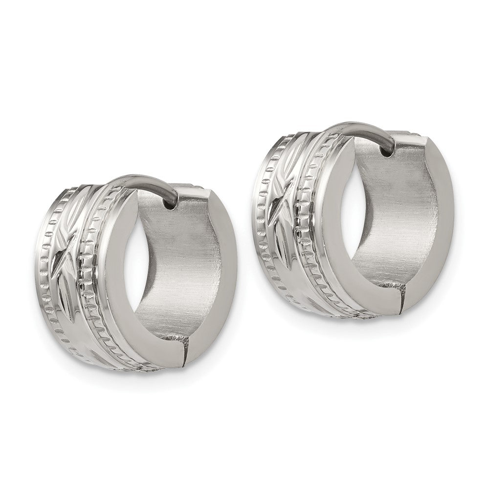 Stainless Steel Polished and Textured 6mm Hinged Hoop Earrings