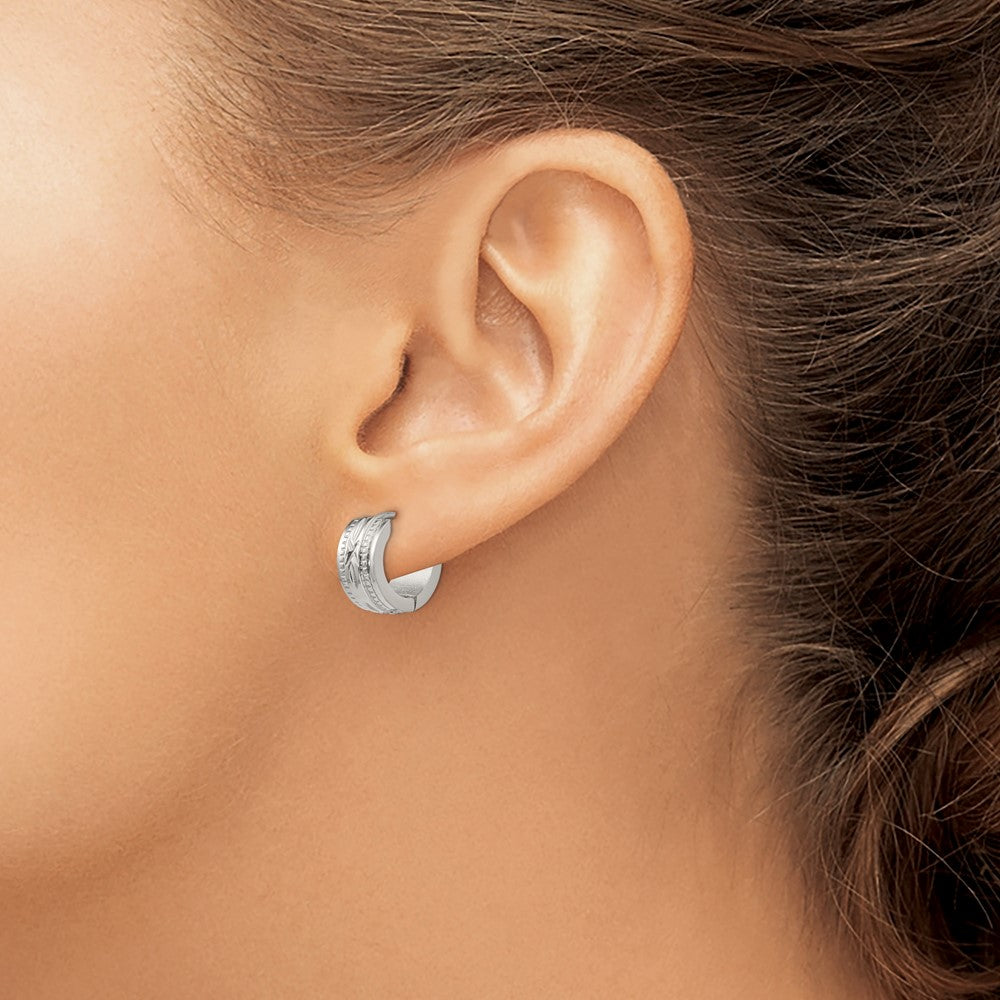 Stainless Steel Polished and Textured 6mm Hinged Hoop Earrings