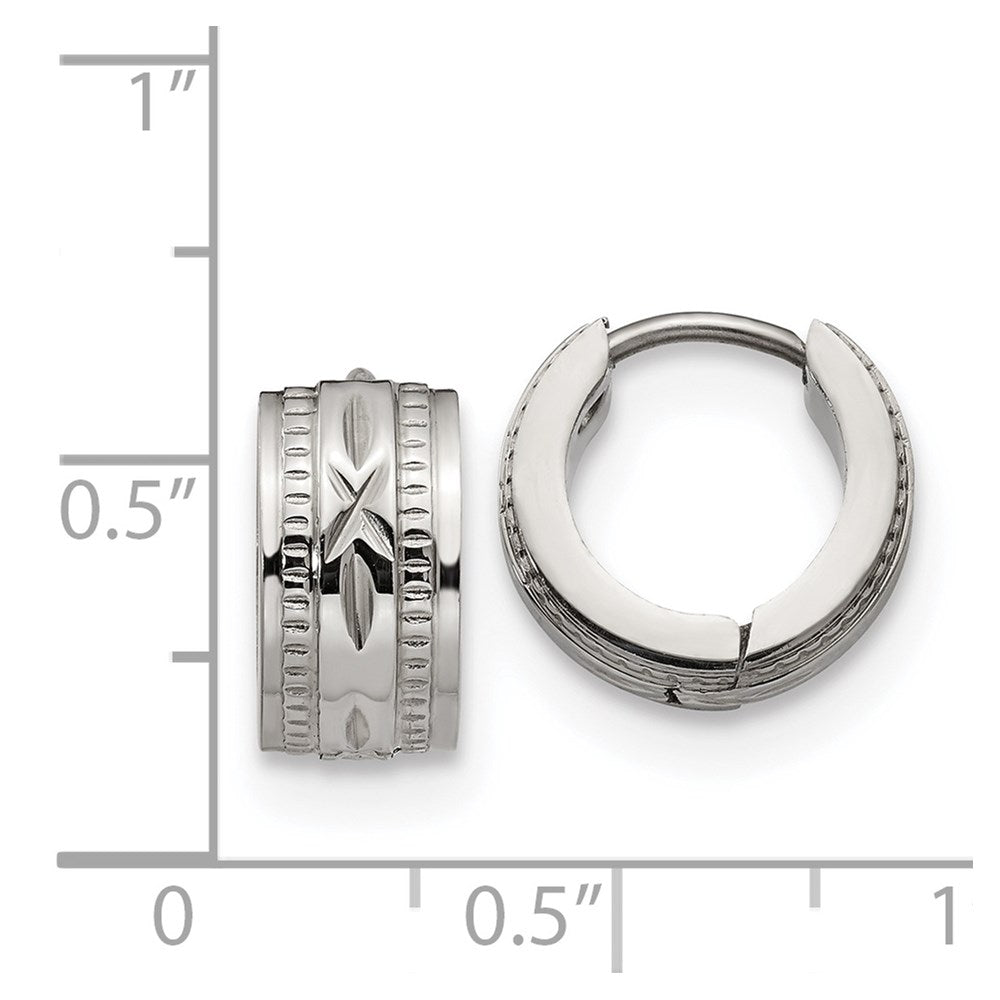 Stainless Steel Polished and Textured 6mm Hinged Hoop Earrings