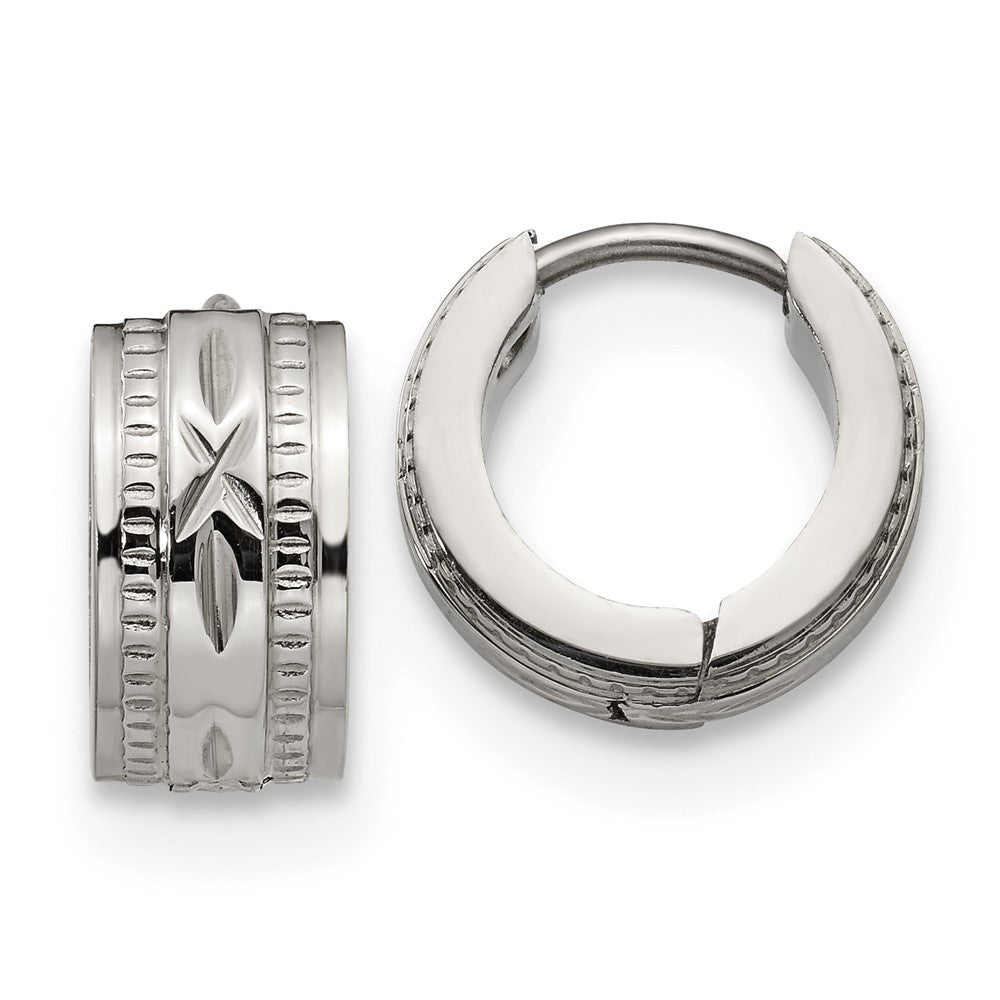 Stainless Steel Polished and Textured 6mm Hinged Hoop Earrings