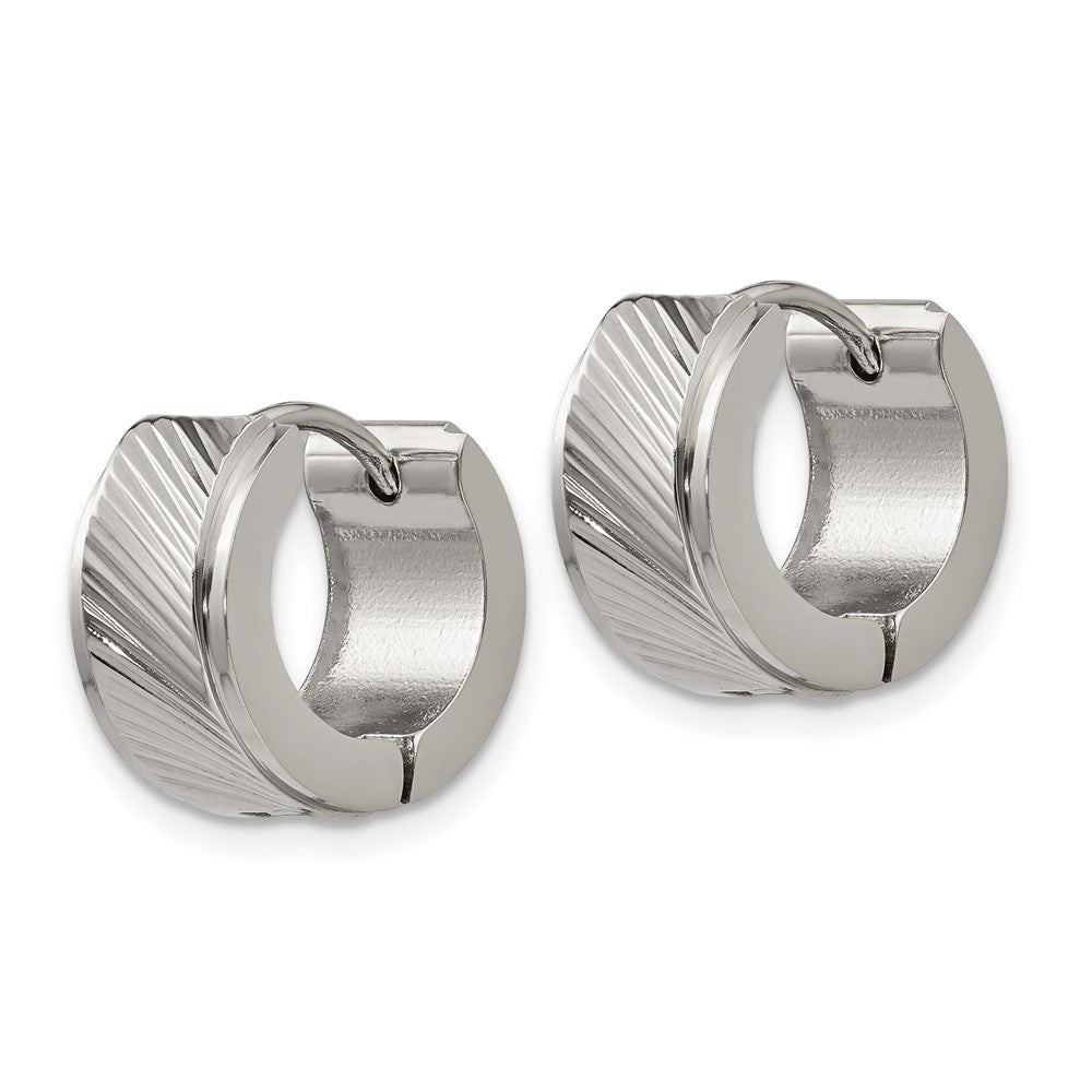 Stainless Steel Polished and Textured 7mm Hinged Hoop Earrings