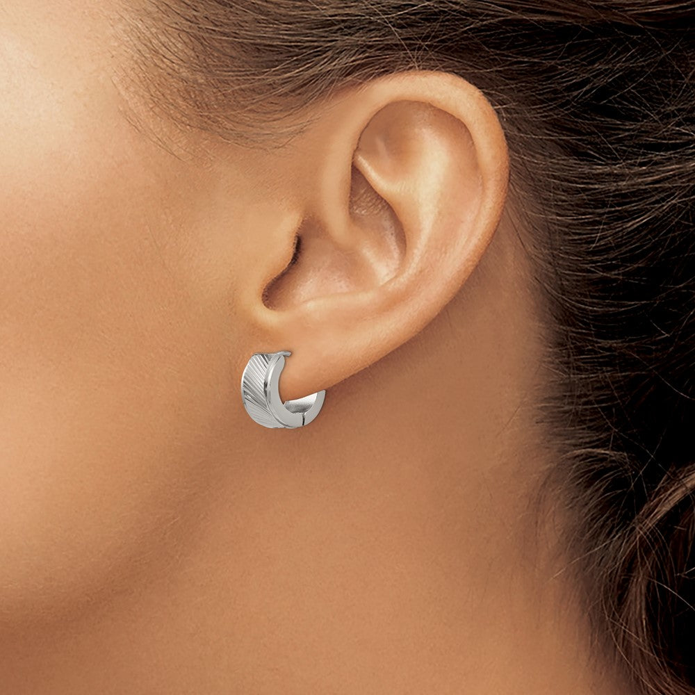 Stainless Steel Polished and Textured 7mm Hinged Hoop Earrings