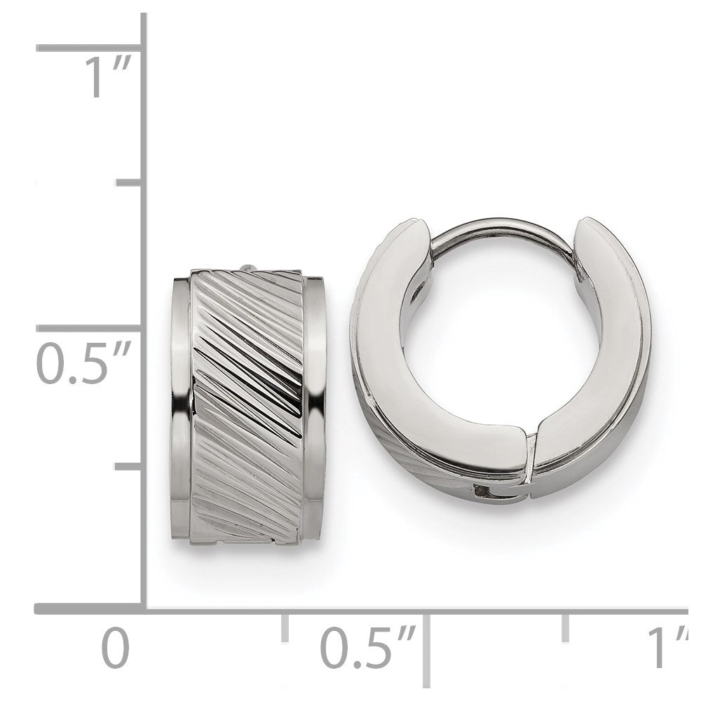 Stainless Steel Polished and Textured 7mm Hinged Hoop Earrings