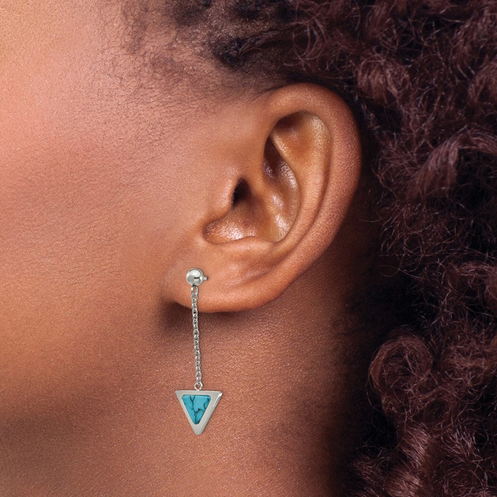 Stainless Steel Polished w/Reconstructed Howlite Post Dangle Earring