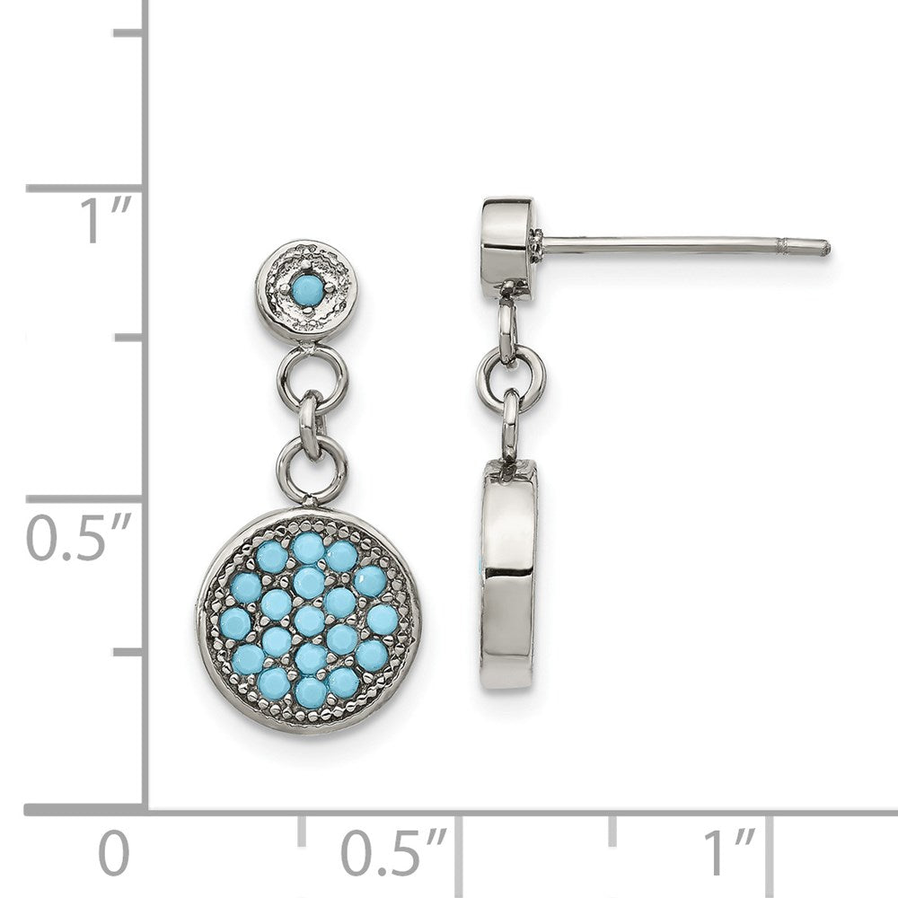 Stainless Steel Polished Reconstructed Turquoise Post Dangle Earrings