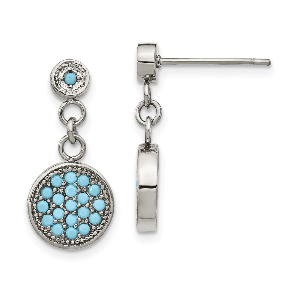 Stainless Steel Polished Reconstructed Turquoise Post Dangle Earrings