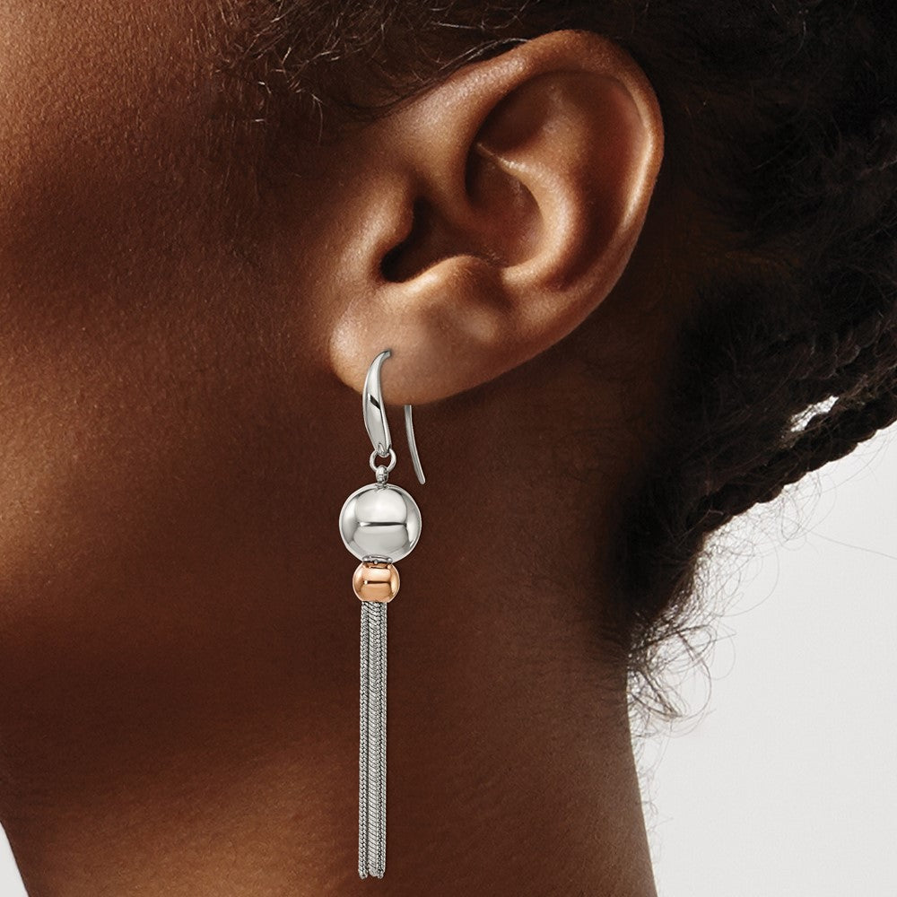 Stainless Steel Polished Rose IP-plated Shepherd Hook Dangle Earrings
