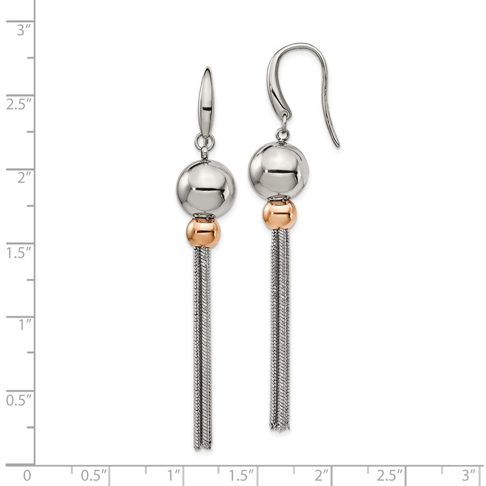 Stainless Steel Polished Rose IP-plated Shepherd Hook Dangle Earrings