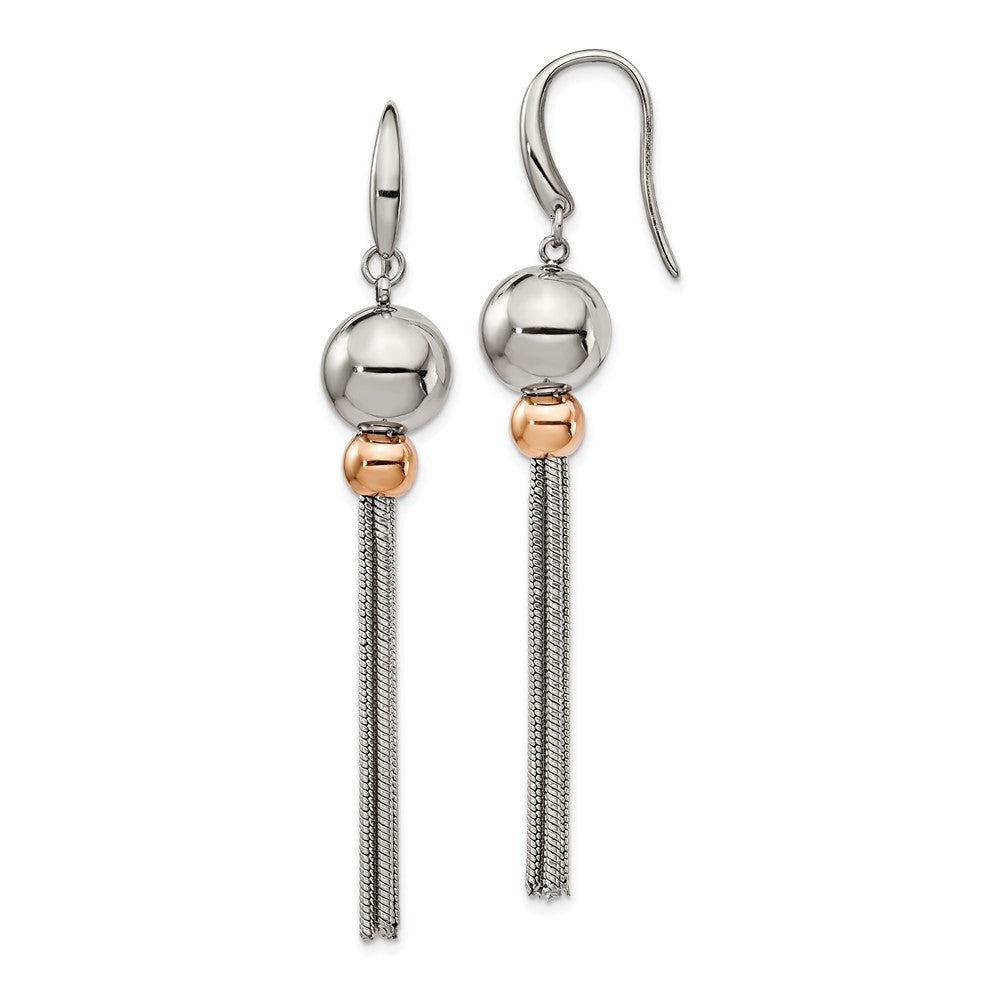 Stainless Steel Polished Rose IP-plated Shepherd Hook Dangle Earrings