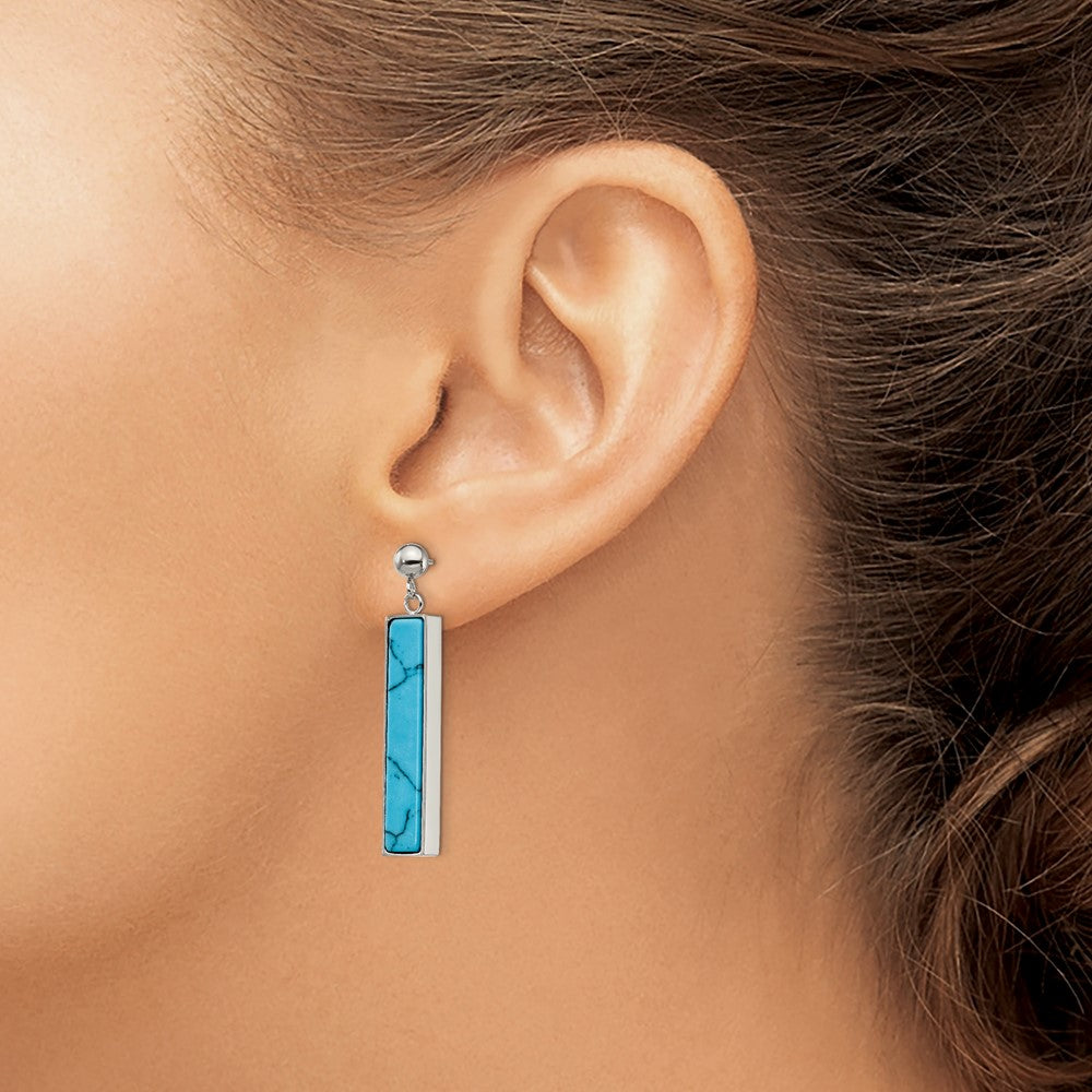 Stainless Steel Polished w/Reconstructed Howlite Post Dangle Earrings
