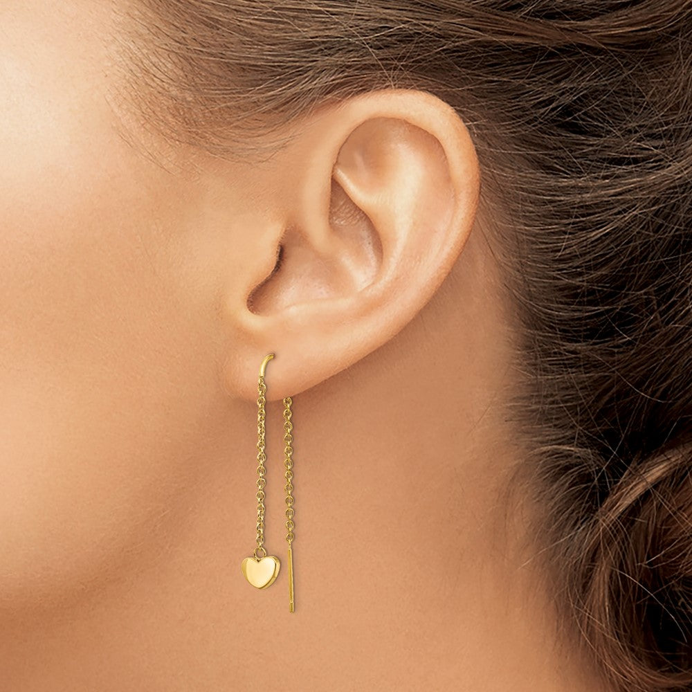 Stainless Steel Polished Yellow IP-plated Threader Heart Dangle Earrings