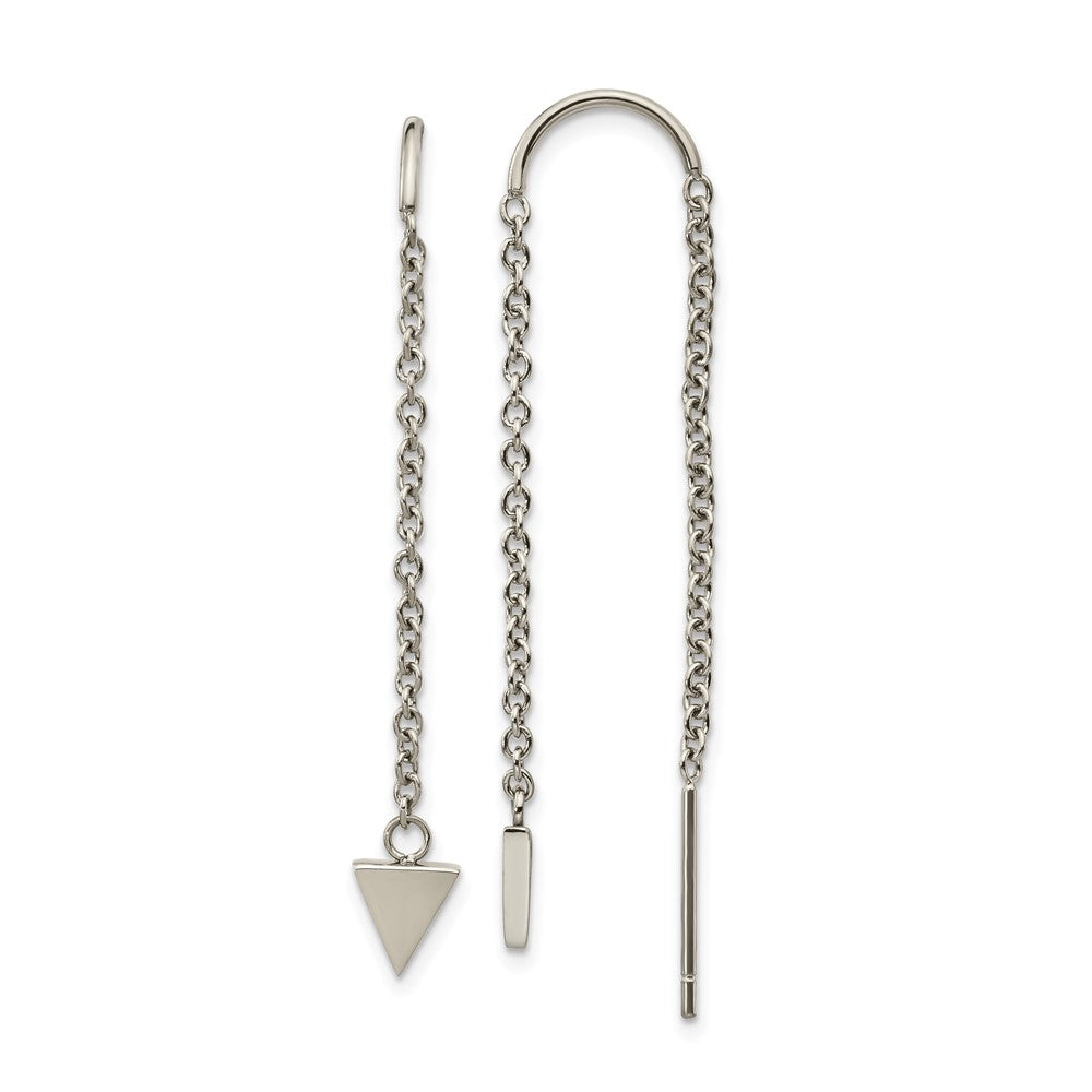 Stainless Steel Polished Triangle Dangle Threader Earrings